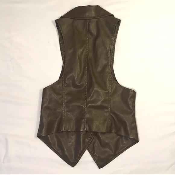 Brown Earth Tone Double Breasted Faux Leather Vest - Picture 4 of 7